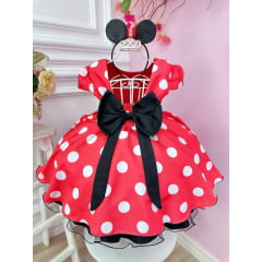 Vestido Infantil Minnie  Vermelho C/ Bolinhas Brancas Festas