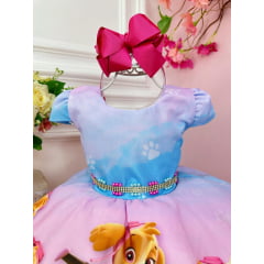 Vestido Infantil Patrulha Canina C/ Cinto de Pérolas Strass