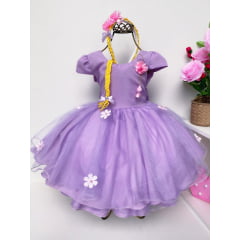 Vestido Infantil Rapunzel Luxo Acompanha Tranças Princesas