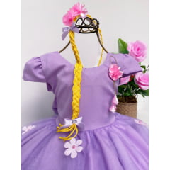 Vestido Infantil Rapunzel Luxo Acompanha Tranças Princesas