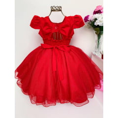 Vestido Infantil Vermelho Princesa Tule e Pérola Aniversário