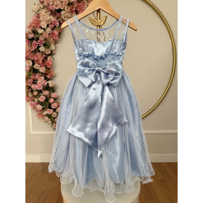 Vestido Infantil Azul C/ Renda e Tule De Brilho