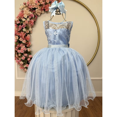 Vestido Infantil Azul C/ Renda e Tule De Brilho Vestido Infantil Azul C/ Renda e Tule De Brilho