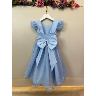 Vestido Infantil Azul Claro C/ Apliques de Borboletas Festas