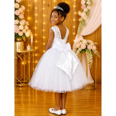 Vestido Infantil Branco C/ Renda e Tule De Brilho