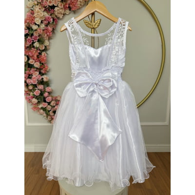 Vestido Infantil Branco C/ Renda e Tule De Brilho