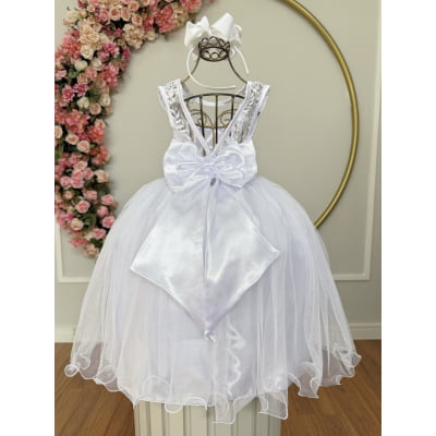 Vestido Infantil Branco C/ Renda e Tule De Brilho