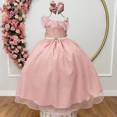 Vestido Infantil Longo Nude Luxo Formaturas Daminhas Vestido Infantil Longo Nude Luxo Formaturas Daminhas