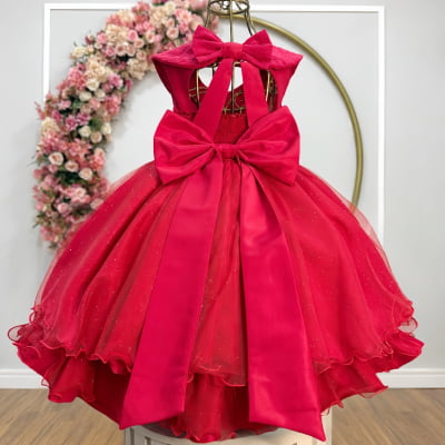 Vestido Infantil Luxo Festa Vermelho com Glitter e Pérolas