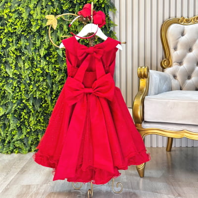 Vestido Infantil Luxo Festa Vermelho com Glitter e Pérolas