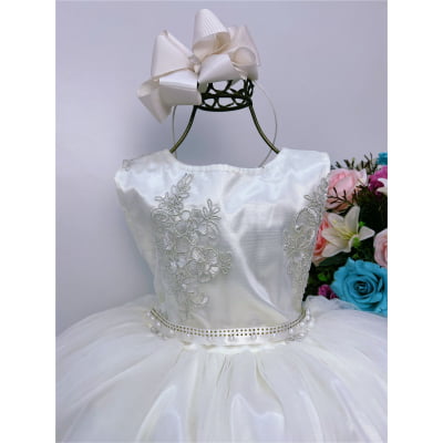 Vestido Infantil Marfim C/ Cinto Pérola Strass Damas de Honra