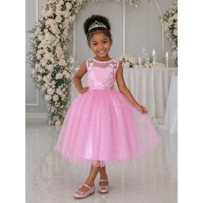 Vestido Infantil Rosa Renda Cinto Strass Tule Brilho Damas