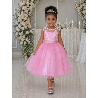 Vestido Infantil Rosa Renda Cinto Strass Tule Brilho Damas