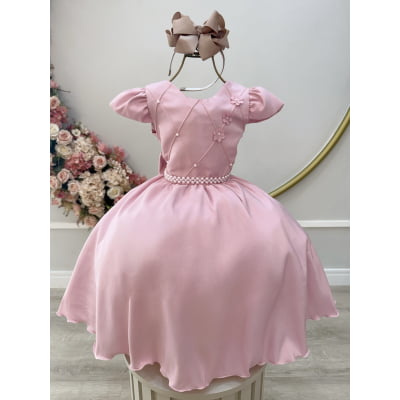 Vestido Infantil Rose Busto C/ Nervuras Flores Festas Luxo