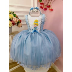 Vestido Infantil Cinderela Azul Brilho Festas Princesa