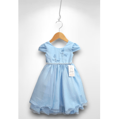 Vestido Infantil Azul Claro C/ Apliques Borboletas Glitter