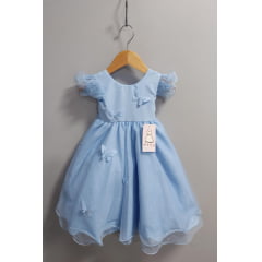 Vestido Infantil Azul Claro C/ Apliques de Borboletas Festas