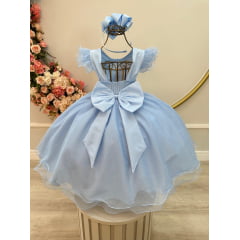 Vestido Infantil Azul Claro C/ Apliques de Borboletas Festas