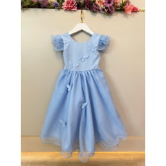 Vestido Infantil Azul Claro C/ Apliques de Borboletas Festas