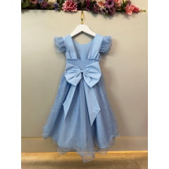 Vestido Infantil Azul Claro C/ Apliques de Borboletas Festas
