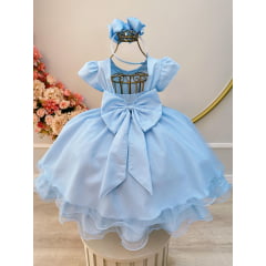 Vestido Infantil Azul Claro C/ Busto Nervura Festas Daminhas