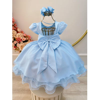 Vestido Infantil Azul Claro C/ Busto Nervura Festas Daminhas