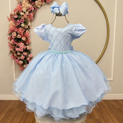 Vestido Infantil Azul Claro C/ Busto Nervura Festas Daminhas Vestido Infantil Azul Claro C/ Busto Nervura Festas Daminhas