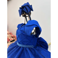 Vestido Infantil Azul Royal C/ Busto Nervura Festas Daminhas