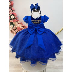 Vestido Infantil Azul Royal C/ Busto Nervura Festas Daminhas