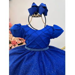 Vestido Infantil Azul Royal C/ Busto Nervura Festas Daminhas