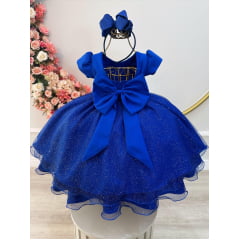Vestido Infantil Azul Royal C/ Busto Nervura Festas Daminhas