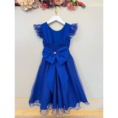 Vestido Infantil Azul Royal C/ Glitter Festas Daminhas Luxo