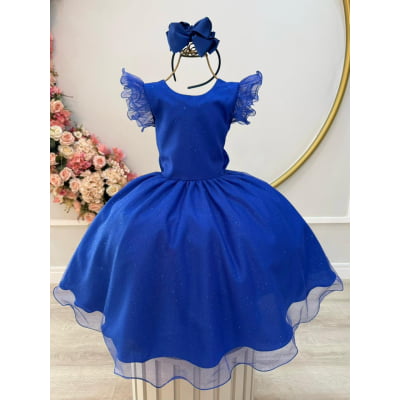 Vestido Infantil Azul Royal C/ Glitter Festas Daminhas Luxo