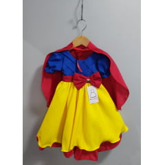 Vestido Infantil Branca de Neve Amarela Com Capa Festas
