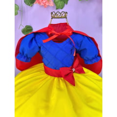 Vestido Infantil Branca de Neve Amarela Com Capa Festas