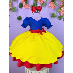 Vestido Infantil Branca de Neve Amarela Com Capa Festas