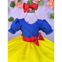 Vestido Infantil Branca de Neve Amarela Com Capa Festas