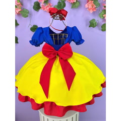 Vestido Infantil Branca de Neve Amarela Com Capa Festas