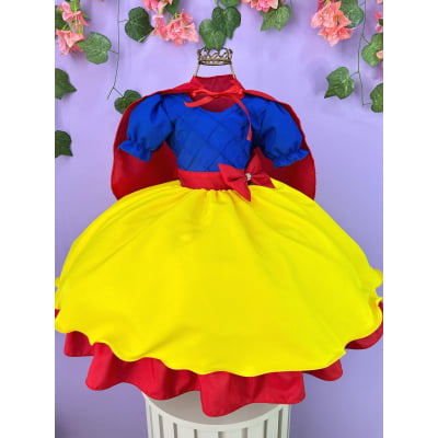 Vestido Infantil Branca de Neve Amarela Com Capa Festas