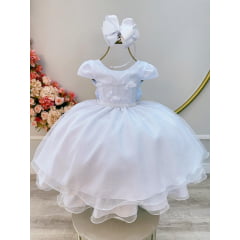 Vestido Infantil Branco C/ Apliques Borboletas Glitter