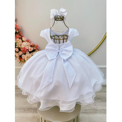 Vestido Infantil Branco C/ Apliques Borboletas Glitter