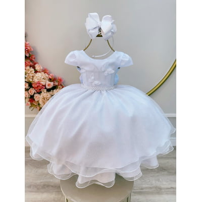 Vestido Infantil Branco C/ Apliques Borboletas Glitter