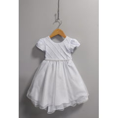 Vestido Infantil Branco C/ Busto Nervura Festas Daminhas