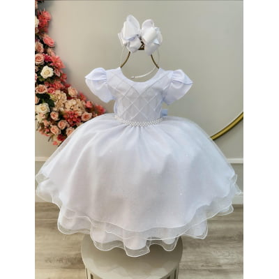 Vestido Infantil Branco C/ Busto Nervura Festas Daminhas Vestido Infantil Branco C/ Busto Nervura Festas Daminhas