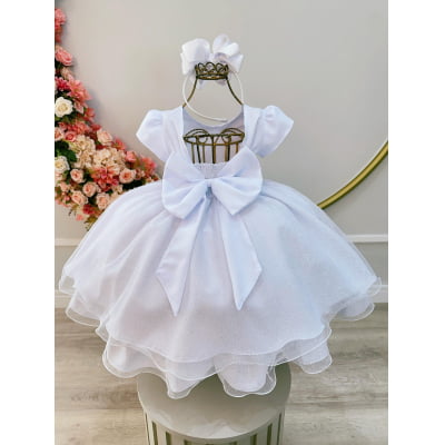 Vestido Infantil Branco C/ Busto Nervura Festas Daminhas