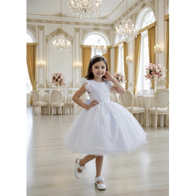 Vestido Infantil Branco Jardim das Borboletas Festas