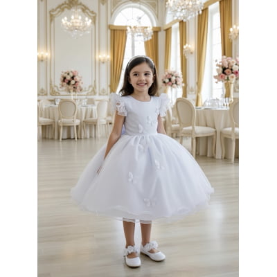 Vestido Infantil Branco Jardim das Borboletas Festas Vestido Infantil Branco Jardim das Borboletas Festas