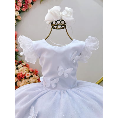 Vestido Infantil Branco Jardim das Borboletas Festas