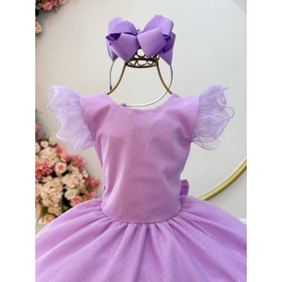 Vestido Infantil Lilás C/ Glitter Festas Daminhas Luxo