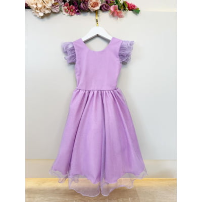 Vestido Infantil Lilás C/ Glitter Festas Daminhas Luxo